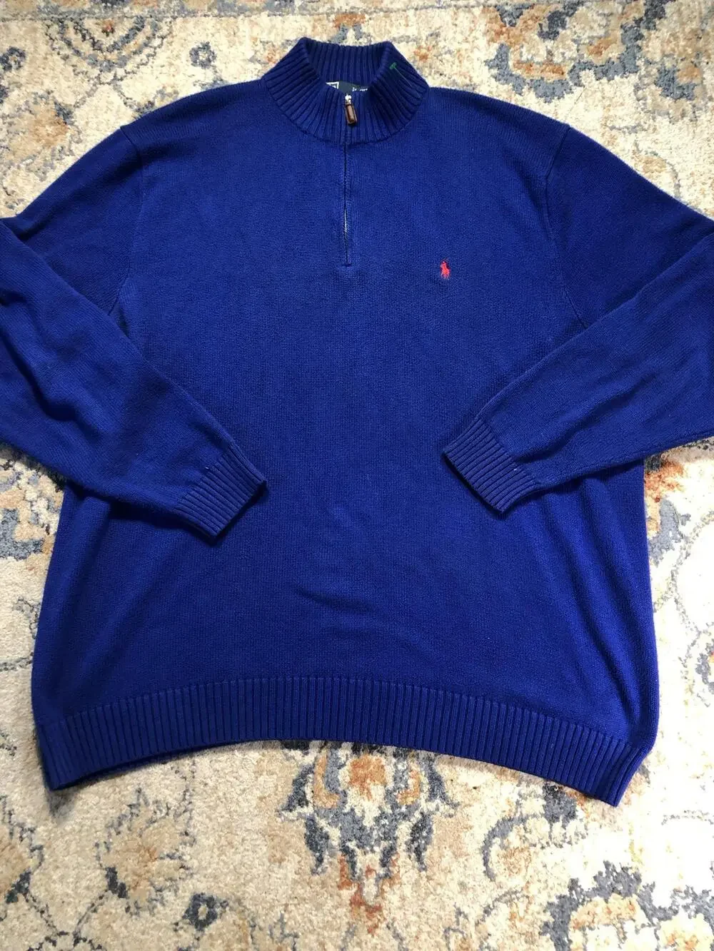 Polo By Ralph Lauren Sweater Mens 3XLT Blue Cotton 1/4 Zip Mock Neck Knit